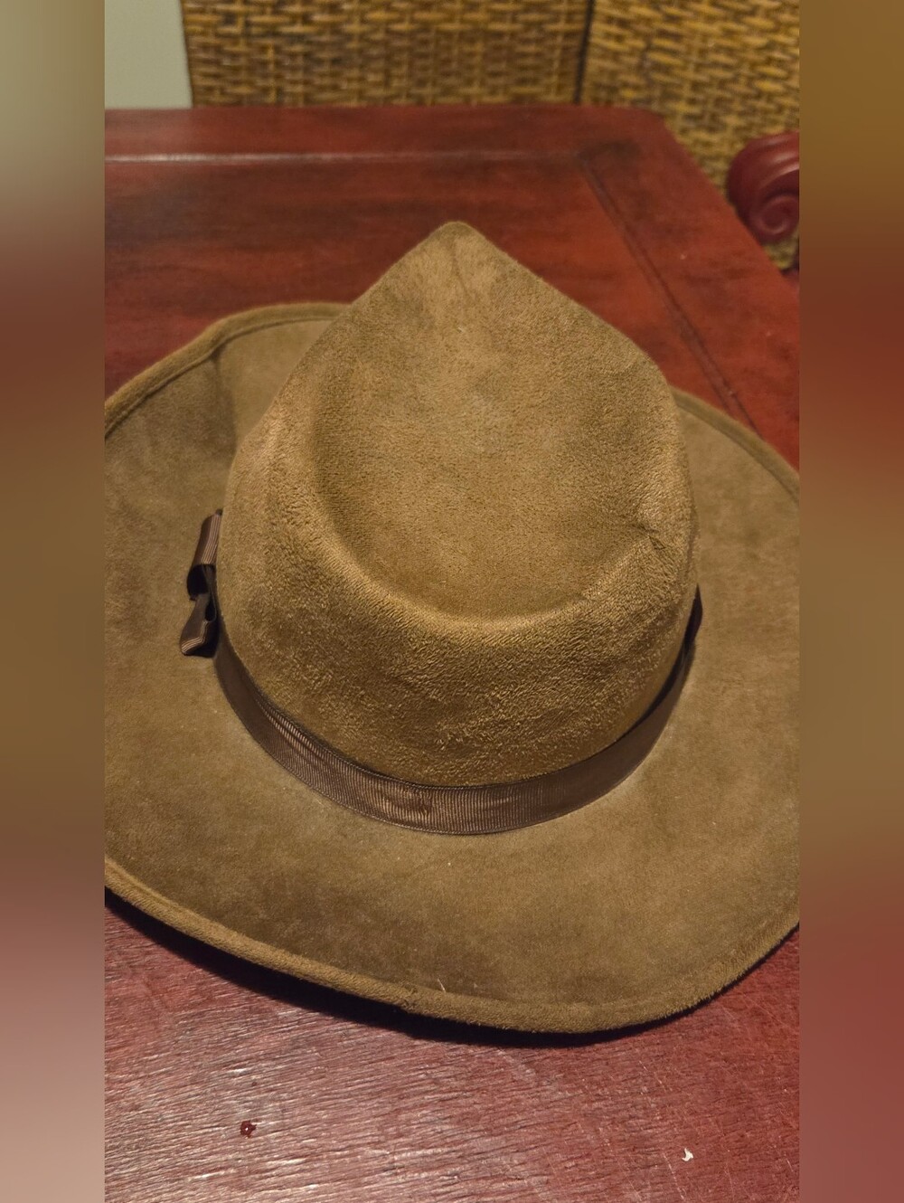 Brown Wide-Brim Felt Suede Like Hat